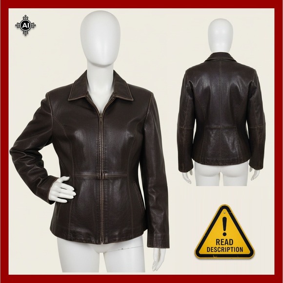 Petite Sophisticate Jackets & Blazers - Petite Sophisticate Leather Jacket Womens M Dark Brown Distressed Zip Biker Grng